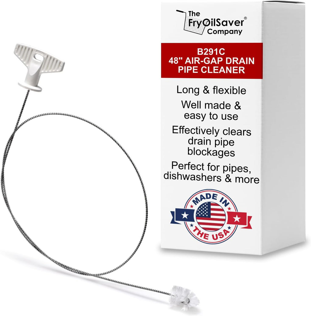 48" Air-Gap Drain Pipe Cleaning Brush, Flexible Dishwasher Cleaning Brush in Home & Commercial Kitchen Pipes, Garbage Disposal, Sink, Unclogger Long Sink Snake Drain Pipe Tool by FryOilSaver Co B291C