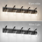 Ralbay Matte Black Bathroom Light Fixtures 5-Lights Industrial Black Vanity Lights Clear Glass Vintage Edison Matte Black Wall Mount Light Fixture for Bathroom