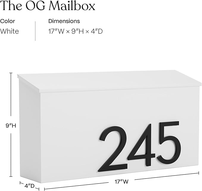 post & porch The OG Mailbox | Wall Mounted Mailbox | Black/Brown/White/Grey, 1 Size, Weatherproof Mail Box for Outside | Customizable (White)