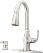Pfister Rosslyn Kitchen Faucet with Pull Down Sprayer and Soap Dispenser, Single Handle, High Arc, NSF Certified, Spot Defense Stainless Steel Finish, F5297RSSRGS