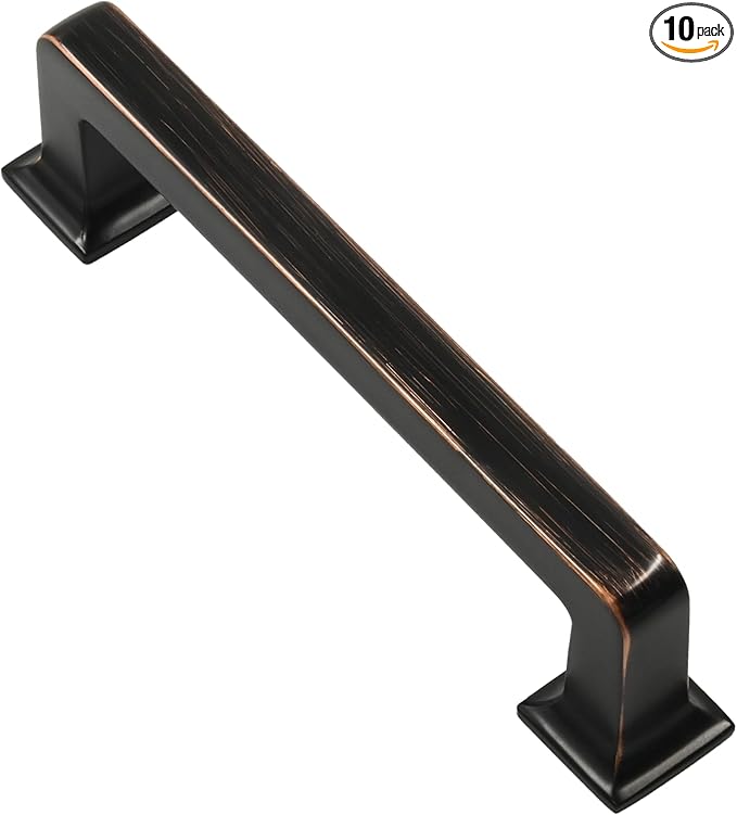 Alzassbg 10 Pack Oil Rubbed Bronze Cabinet Pulls, 3-3/4 Inch(96mm) Hole Centers Cabinet Handles Square Kitchen Hardware for Cabinets AL3046ORB