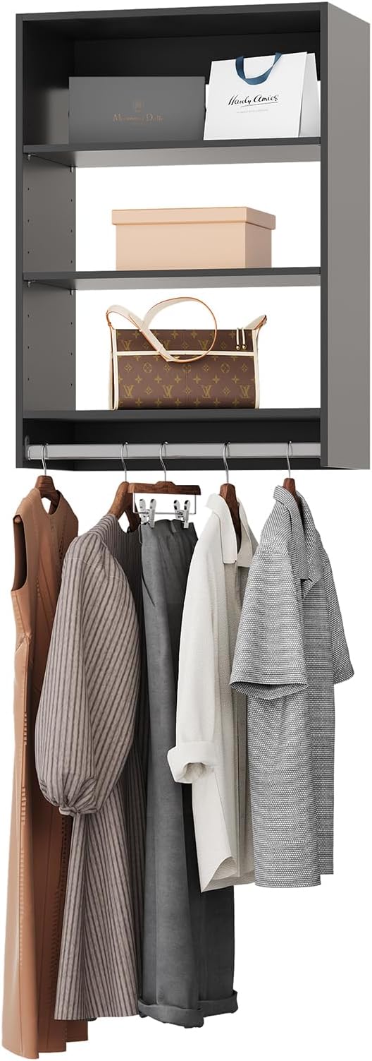 ROOMTEC 28.5" Medium Hanging Closet Unit, Modular Closet System with Hanging Rod, Wardrobe Organizer for Bedroom or Walk-in Closet, Wall Mounted, Customizable Clothes Storage Unit, Black