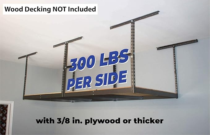 MonsterRax 4x8 Overhead Garage Storage Rack Frame Kit - Hanging Storage Shelves, Garage Ceiling Storage Rack System, Ceiling Shelving - (Hammertone, Adjustable 18"-33")