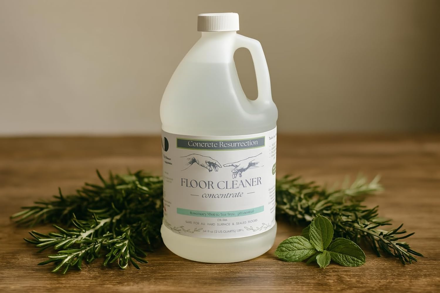 Clean Living Essentials Floor Cleaner – Multi-Surface, Non-Toxic, Plant-Based, pH Neutral, Family & Pet Friendly. Naturally scented for everyday clean. (Rosemary, Mint + Tea Tree)