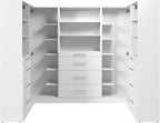 Bestar 105W x 61D Modular U-Shaped Closet Organizer System, Walk-in Closet with Rods, Shelves, and Drawers, Slab Style, Florence Collection, White