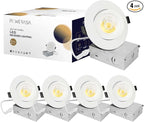 4 Pack 4 Inch Gimbal LED Recessed Lighting with Junction Box, 5CCT 2700K-6000K Selectable, 360°+90° Adjustable Directional Eyeball Light, 9W 1000LM Slim Canless Downlight - ETL and Energy Star