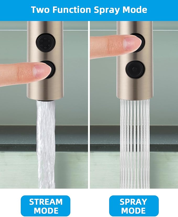 Hibbent Pull Out Sink Sprayer, 2 Function Kitchen Faucet Head, Bathroom Pull Down Spray Head with G1/2 or 13/16 Inch Male Connector, Brushed Nickel