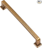 Alzassbg 10 Pack Antique Brass Cabinet Pulls, 6-1/4 Inch(160mm) Hole Centers Cabinet Handles Square Kitchen Hardware for Cabinets AL3046AE