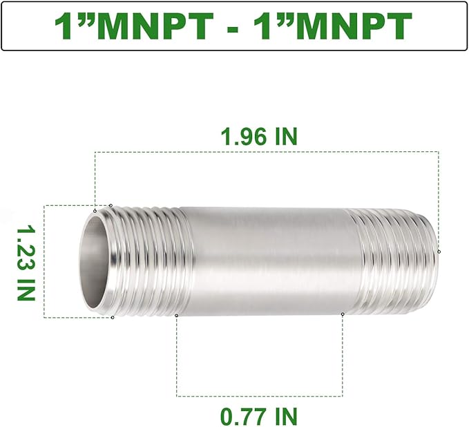 TAISHER 4PCS Stainless Steel Pipe Fittings, 1" NPT x 1" NPT Male Threaded, 2" Length Nipple Cast Pipe