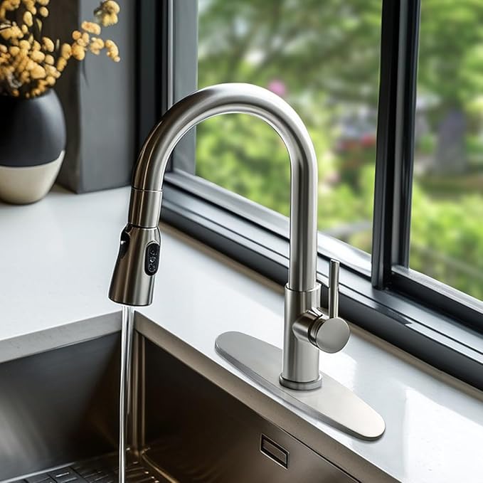 Brushed Nickel 10 inch Sink Faucet Hole Cover Deck Plate, 304 Stainless Steel Escutcheon for 1 or 3 Hole Kitchen, Bathroom or Vanity Sink, Fits Pull-Down, Pull-Out and Mixer Taps