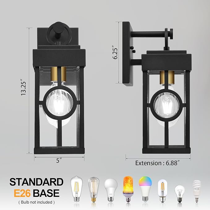 ALVIME Outdoor Wall Light Fixtures, Exterior Wall Lanterns, Waterproof Patio Sconce, Porch Outside Lights for House, Entryway, Front Door, Backyard, Garage, E26 Base&High Strength Clear Glass