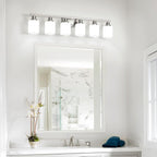 6-Light Bathroom Vanity Light,Brushed Nickel Vanity Lights with Square Frosted Glass,Modern Bathroom Wall Lights Fixtures Over Mirror,Wall Sconces Lighting for Bedroom Living Room,E26