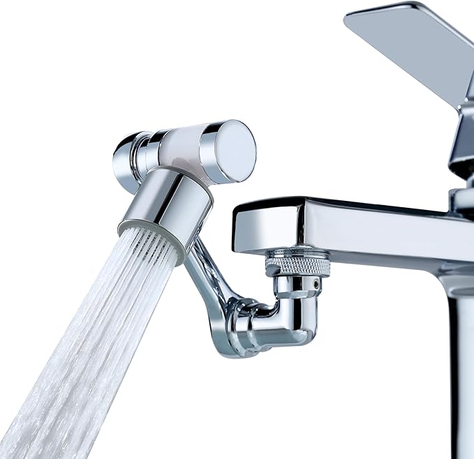 1080°Swivel Faucet Extender with Filter, Sink Water Faucet Aerator Extension in Brass, Swivel Robotic Arm Bathroom Faucet Extender, Kitchen Rotating Extension with 2 Mode Splash