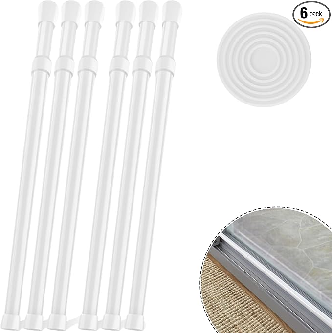 6 Pack Window Security Bars 15.7"-27.5" Adjustable Sliding Glass Door Lock Bars Window Stopper Safety Stick Lock Bars with Rubber Tips for Home, 2.2 cm in Diameter