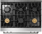 THOR Kitchen 36-Inch Gas Range with Tilt Panel and Self-Cleaning Oven in Stainless Steel - Model TRG3601