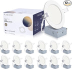 12 Pack 4 Inch Ultra-Thin LED Recessed Ceiling Light with Junction Box, Recessed Lighting 4 Inch 6000K Dimmable Clear White, 9W 110W Eqv, 850LM High Brightness - ETL and Energy Star Certified