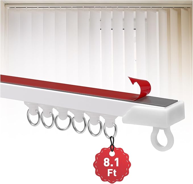 8.1FT Self Adhesive Ceiling Curtain Track No Drill, Curtain Track Ceiling/Wall Mount, Unbendable & Cuttable Track Curtain Rod for RV, Windows, Living Room, Bedroom