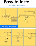 Energetic 12 Pack 4 Inch 5CCT Retrofit Recessed Ceiling Lighting, LED Can Lights, Dimmable Downlight, 5.4W, Equivalent 45W, 2700K/3000K/4000K/5000K/6500K Selectable, Damp Rated, Baffle Trim, ETL