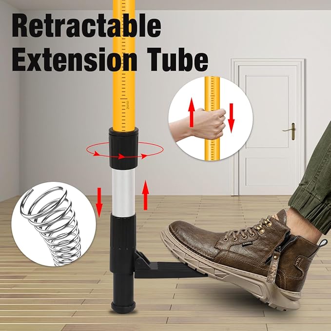 Laser Level Pole with Adjustable Mount 1/4-Inch by 20-Inch, 12 FT/3.7M Adjustable Telescoping Laser Pole with 5/8''-11 Thread Adapter for Rotary and Line Lasers (Without Tripod)