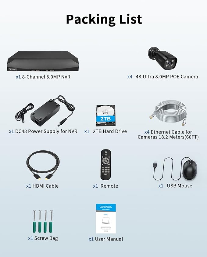 《4K Ultra HD & 100FT IR Night Vision》Wired Outdoor Security Camera System, POE Cameras for Home Security, NVR Video Surveillance Kit with Motion Detection