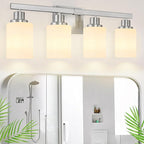 Bathroom Vanity Light, 4-Light Nickel Modern Bathroom Light Fixtures with Milky White Glass Shade, Wall Lights,Bath Vintage Wall Mounted Lamps for Mirror Bedroom Living Room Hallway Cabinet