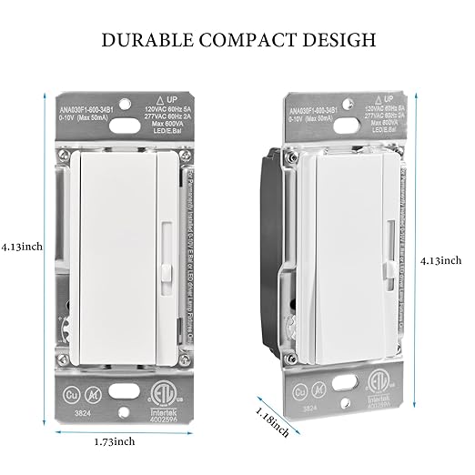 0-10V LED Dimmer Switch for 0-10V Dimmable LED Lights, Single-Pole or 3-Way, Wallplate Included, ETL Listed