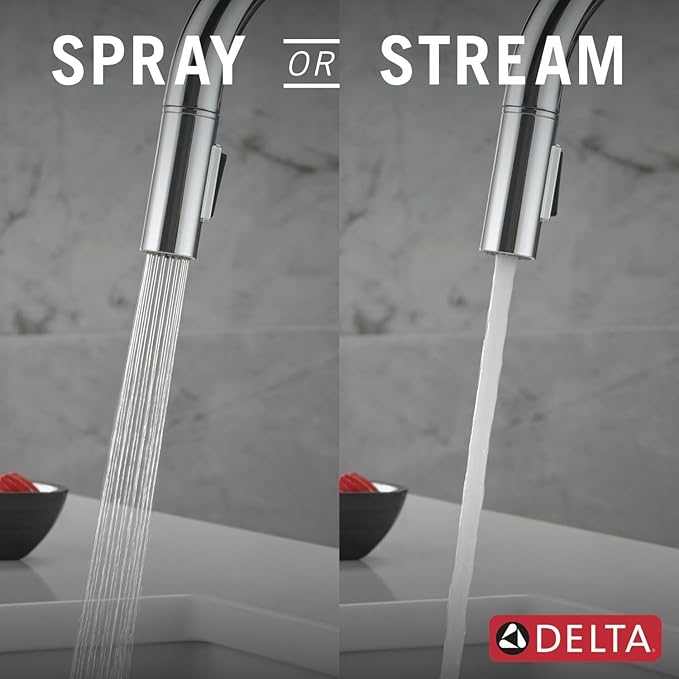 Delta Nicoli Chrome Kitchen Faucet with Pull Down Sprayer, Modern Single Hole Kitchen Sink Faucet, Single Handle, Chrome 19867LF