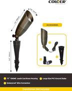 COLOER Die-cast Brass Landscape Spotlights Outdoor, 12V AC/DC Low Voltage Spotlight, IP65 Waterproof Landscape Lighting for Yard, Garden Patio Trees Spot Uplight(102B,6-Pack Without Bulb)