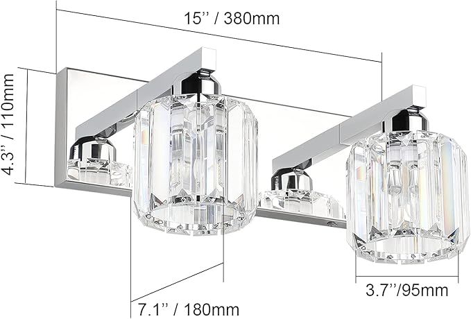 Aipsun Bathroom Vanity Lighting Fixtures Crystal Vanity Lights for Bathroom 2 Lights Stainless Steel Wall Lighting Fixtures(Exclude Bulb)