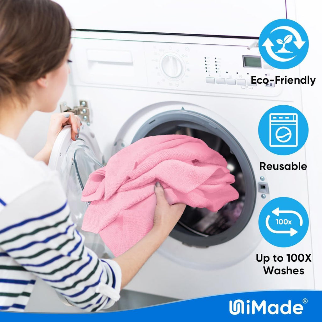 Shop Towel Rags, 10 Pack Reusable Shop Rags Bulk Microfiber Cleaning Cloth Lint Free Cleaning Towels for Car Kitchen Automotive Bar Mechanic Restaurant Garage, 11.5"x 11.5", Pink