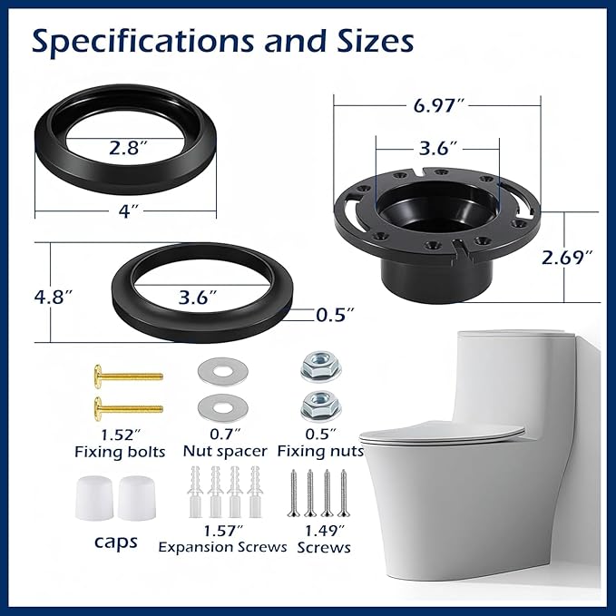 Toilet Wax Ring Replacement Kit，Premium Toilet Seal and Gasket Replacement，Toilet Flange Repair Kit Include Hardware Nuts, Washer, Bolts and Bolt Caps
