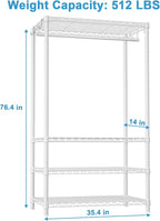 Ulif H4 Portable Closets, 4-Tier Metal Clothes Garment Rack for Bedroom and Cloakroom, Clothing Closet Storage and Organizer Wardrobe, 35.4" W x 14" D x 76.4" H, White
