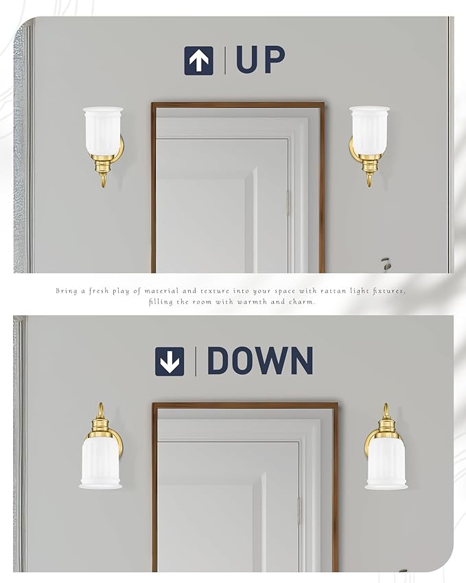 Modern Wall Sconces Set of Two, HWH Brushed Gold Bathroom Vanity Light, Antique Brass Wall Light Fixtures with Frosted White Bell-Shaped Glass, 5HZG106B-2 BG