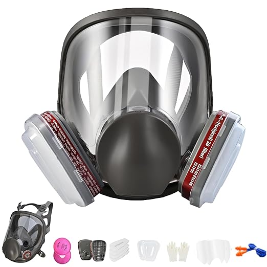 Full Face Gas Industrial Mask, Reusable 6800 Respirator Mask with Filters 6001 and 2091, Cold Flow Exhalation Valve, Silicone Face Seal, for Painting, Sanding, Woodworking, Welding, Chemical Handling