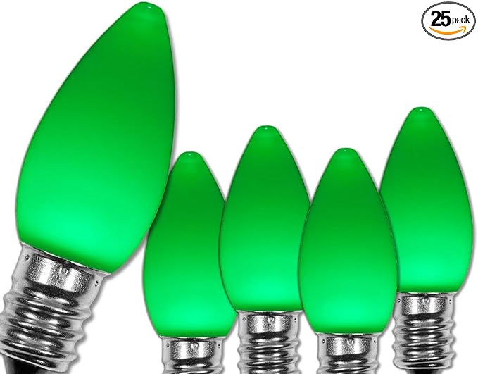 Wintergreen Lighting OptiCore C7 LED Christmas Light Bulbs - 25 Pack Heavy Duty Premium Outdoor Christmas Lights, E12 Base (Green Smooth)