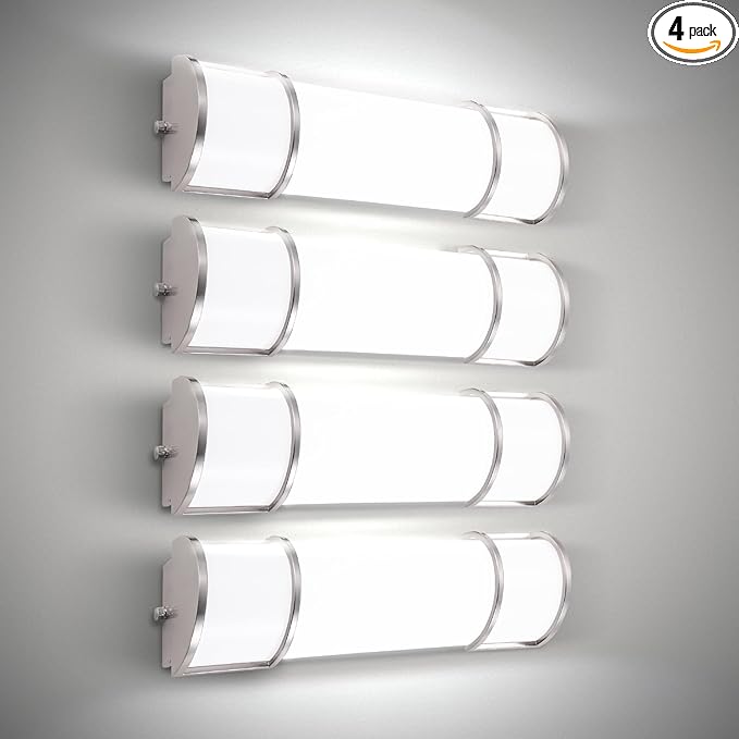 ASD LED 18" Vanity Flush Mount Light Fixture, Linear Bathroom Lighting Bar | 3CCT, Dimmable, ETL Listed | 20W 2300LM 3000-5000K 100-277V | Long Tube Bath Wall Sconce Over Mirror | Nickel, 4 Pack