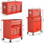 8 Drawer Rolling Tool Chest, High Capacity Tool Box with Lockable Wheels and Drawers, 2 in 1 Portable Toolbox Organizer Storage Cabinet for Garage, Warehouse, Repair Shop, Red