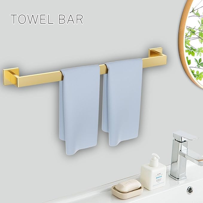 5-Piece Bathroom Hardware Set Brushed Gold Towel Bar Set,Stainless Steel Towel Holder Set for Bathroom,Wall-Mounted Towel Rack Set 23.6in