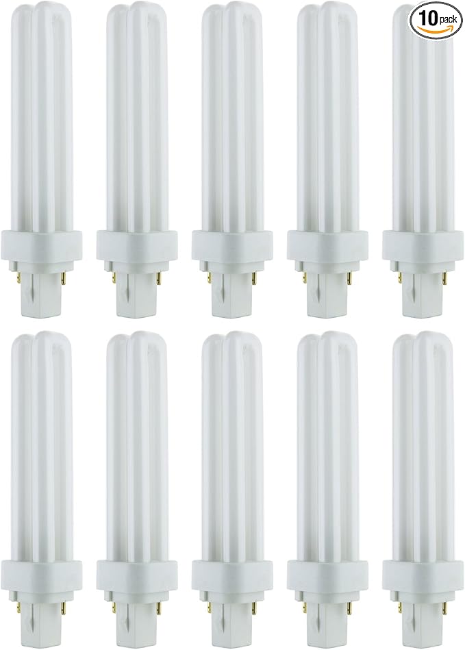 Sunlite PLD18/SP35K/10PK 3500K Neutral White Fluorescent 18W PLD Double U-Shaped Twin Tube CFL Bulbs with 2-Pin G24D-2 Base (10 Pack)