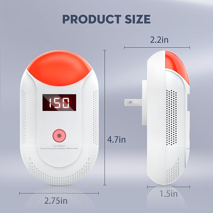 Combination Gas & Carbon Monoxide detectors Plug in, 2 in 1 CO and Natural Gas Detector, Plug in co Detector, Carbon Monoxide Alarm for Home,Travel,Kitchen