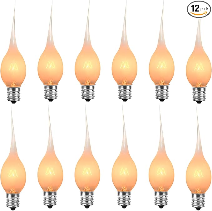 Christmas Lights Indoor 12 Pack C7 Silicone Dipped Candle Light Bulbs, Clear Silicone Decorative Light Replacement Bulbs for Electric Candle Lamps and Chandelier, E12 Candelabra Base, 5Watt, 120 Volt