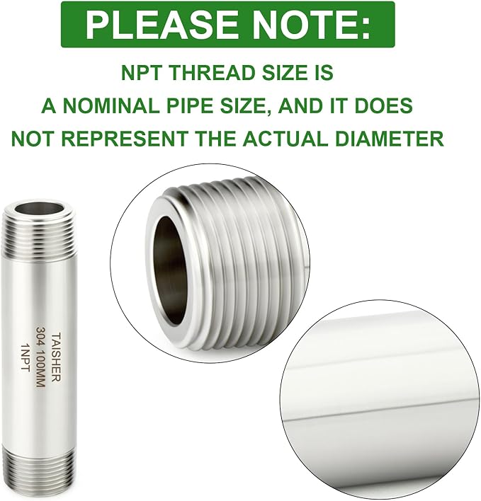 TAISHER 2PCS Stainless Steel Pipe Fittings, 1" NPT Male x 1" NPT Male Threaded, 4" Length Thickened Nipple Cast Pipe