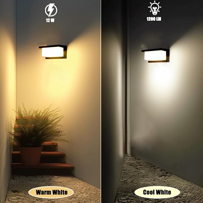 Modern Outdoor Wall Lights for House LED, 18W Porch Light Fixture 3000K 4000K 6500K 3 White Changeable,Waterproof IP65 Exterior Lighting for Garage,Front Door