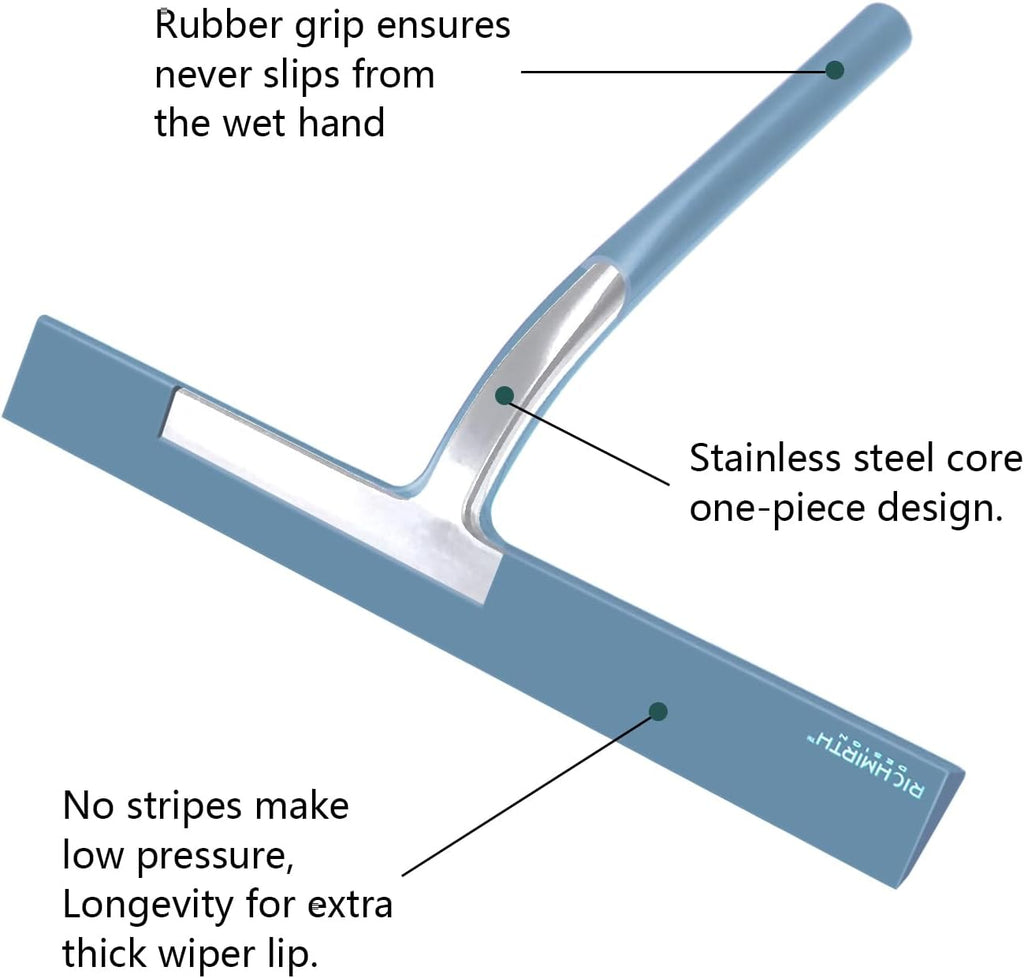 Large Shower Squeegee for Glass Doors, Richmirth 11 Inch Squiggy for Shower Glass Bathroom Squeegee Mop Wiper Cleaner Tool for Tile Wall, Car Glass, Window - Green