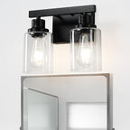 Bathroom Vanity Light, 2-Light Modern Matte Wall Sconce Lighting with Clear Glass Shade, Wall Lights,Bath Vintage Wall Mounted Lamps for Mirror Bedroom Living Room