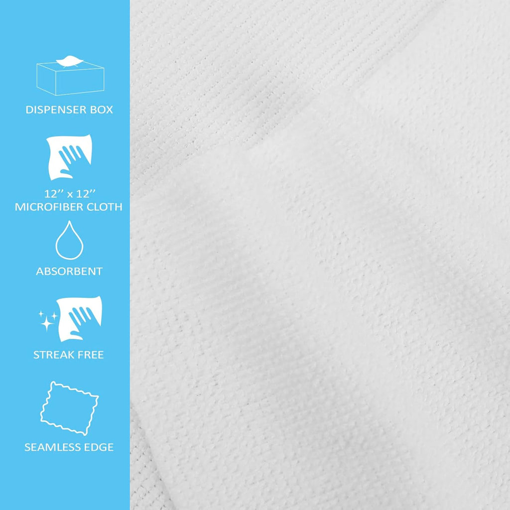 Tricol Clean Profesional Resuable Lint Free Microfiber Edgeless Cleaning Cloth 50PK Cleaning Rags,Absorbent Microfiber Wipes in Dispenser Box for Housekeeping, Car Cleaning (12 * 12 Inches) (white1)