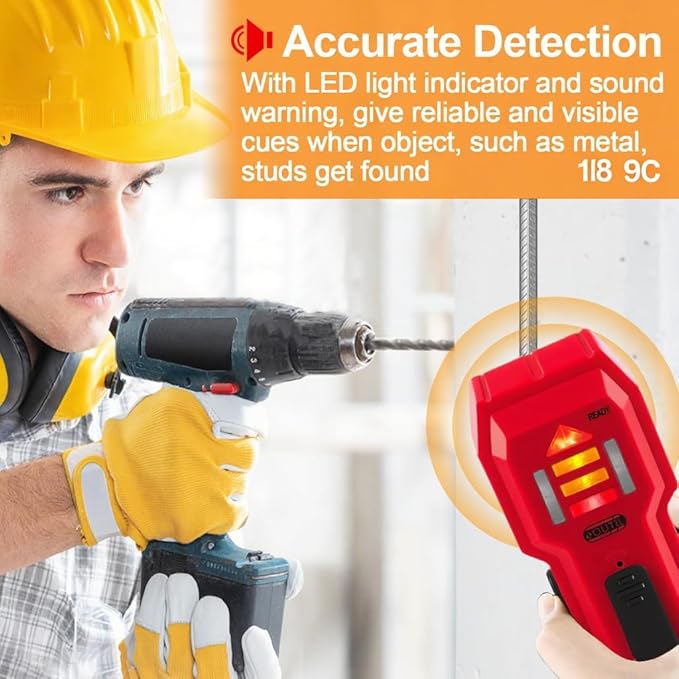 Stud Finder Wall Scanner Wood and Metal Detector Sensor for 3/4 inch Thickness Wall (ST102-Red)