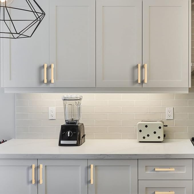 Asidrama 10 Pack 3.75 Inch(96mm) Brushed Brass Kitchen Cabinet Handles, Cabinet Pulls Kitchen Cabinet Hardware for Cupboard Drawer Pulls