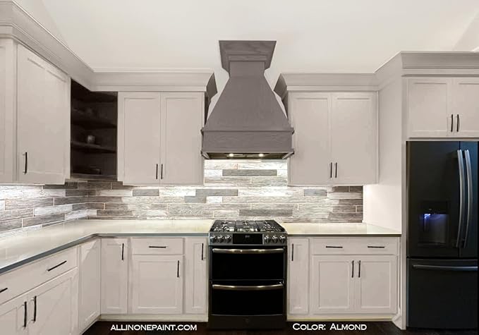 ALL-IN-ONE Paint, Durable cabinet and furniture paint. Built in primer and top coat, no sanding needed. Includes our 30 featured color card - Almond (off white with tan undertone), Quart