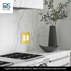 Rio Salto Modern Metal Vibrant Yellow Gold Double Decorator Wall Outlet Cover Light Switch Cover Double Rocker Decora Electrical Wall Plate MIDSIZE Outlet Covers Decorative (Rocker, 2-Gang)